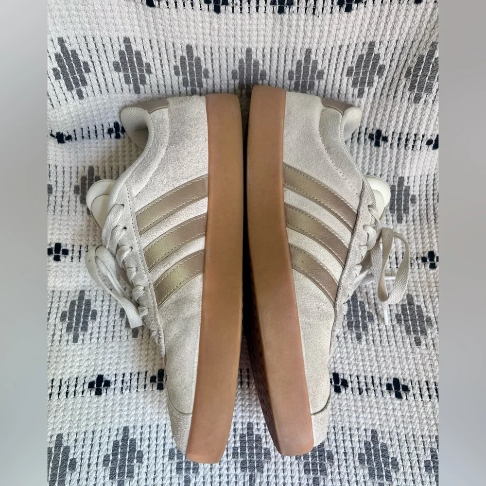 Adidas VL Court 3.0 Beige Suede x Gold Sneakers with Gum Sole, Size 9 - Picture 3 of 6